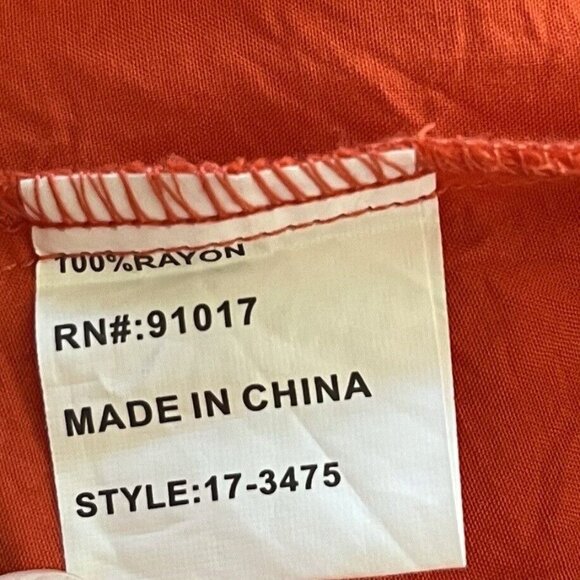 Luna Moon Short Sleeve Blouse Shirt Womens Small Orange Embroidered Vneck - Picture 8 of 9